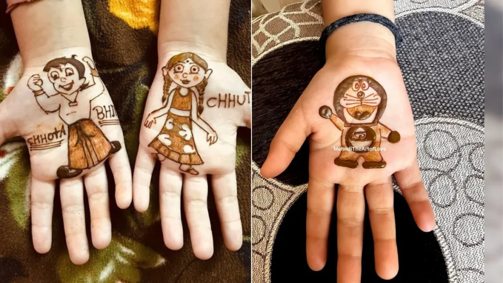 Cute Mehndi Designs for Kids Cartoon Characters