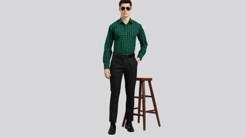 Top 7 Green Check Shirt Matching Pant Combination Ideas for Men Green Check Shirt with Navy Blue Pants